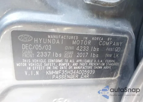 2004 Hyundai Sonata Gls/Lx из США, поврежденный, VIN KMHWF35H34A005939